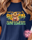 Find Me Among the Sunflowers Shirt | Highland Cow Shirt | Cute Fall Tee | Western Graphic Tee for Women | Autumn Sunflower Tshirt