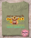 Find Me Among the Sunflowers Shirt | Highland Cow Shirt | Cute Fall Tee | Western Graphic Tee for Women | Autumn Sunflower Tshirt
