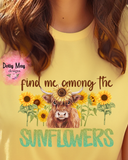 Find Me Among the Sunflowers Shirt | Highland Cow Shirt | Cute Fall Tee | Western Graphic Tee for Women | Autumn Sunflower Tshirt