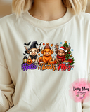 Happy HalloThanksMas Highland Cow Shirt | Halloween Thanksgiving Christmas T-Shirt | Festive Fall Unisex Comfort Colors Tee