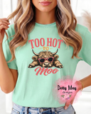 Highland Cow Shirt | "Too Hot To Moo" Graphic Tee | Funny Summer T-Shirt | Cute Western Womens Shirt