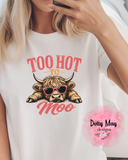 Highland Cow Shirt | "Too Hot To Moo" Graphic Tee | Funny Summer T-Shirt | Cute Western Womens Shirt